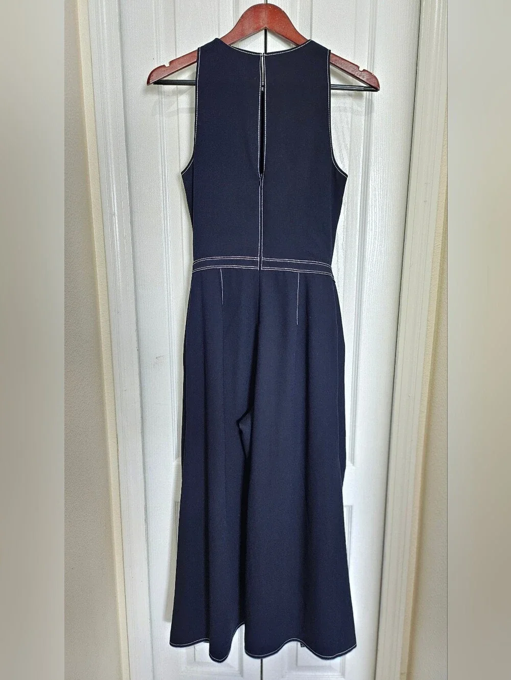 Joie Navy Blue Contrast Stitch Sleeveless Jumpsuit Tie Waist Women's Size 2.